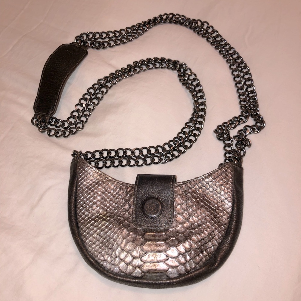 Thickskin snakeskin leather Metallic Chain Crossbody mini bag
